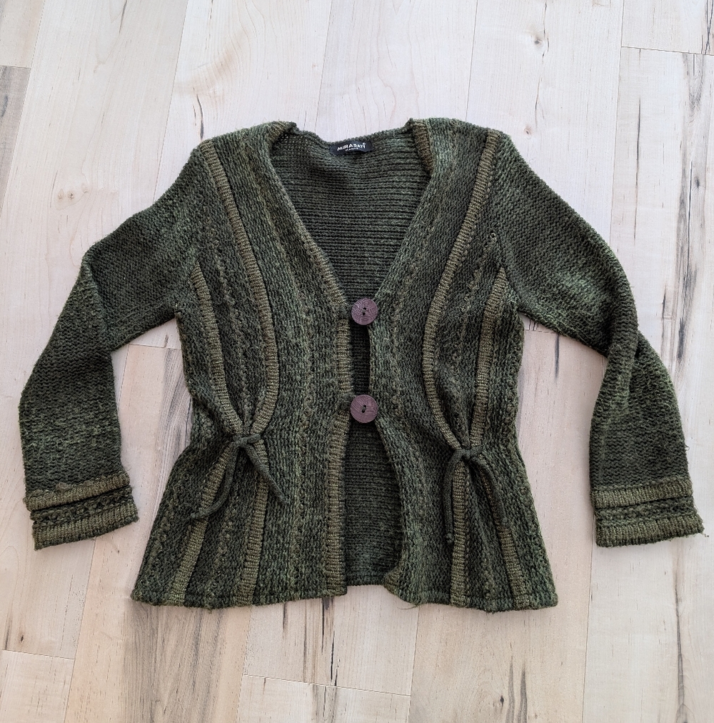 Y2K WHIMSYGOTH Fairycore Green Knit Big Button Cardigan Sweater - Picture 2 of 9